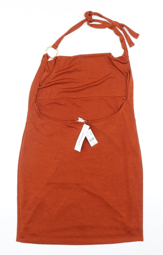 Topshop Womens Orange Polyester Bodycon Size 14 Halter Tie