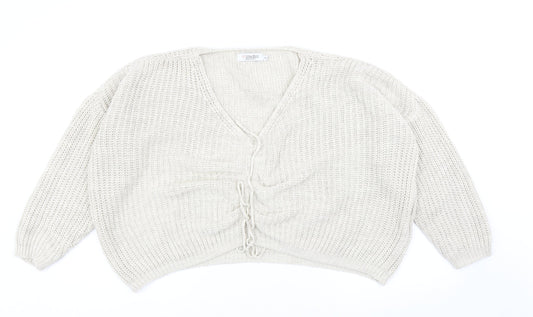 Luisa Ricci Womens Beige V-Neck Acrylic Pullover Jumper Size S - Tie Front Detail