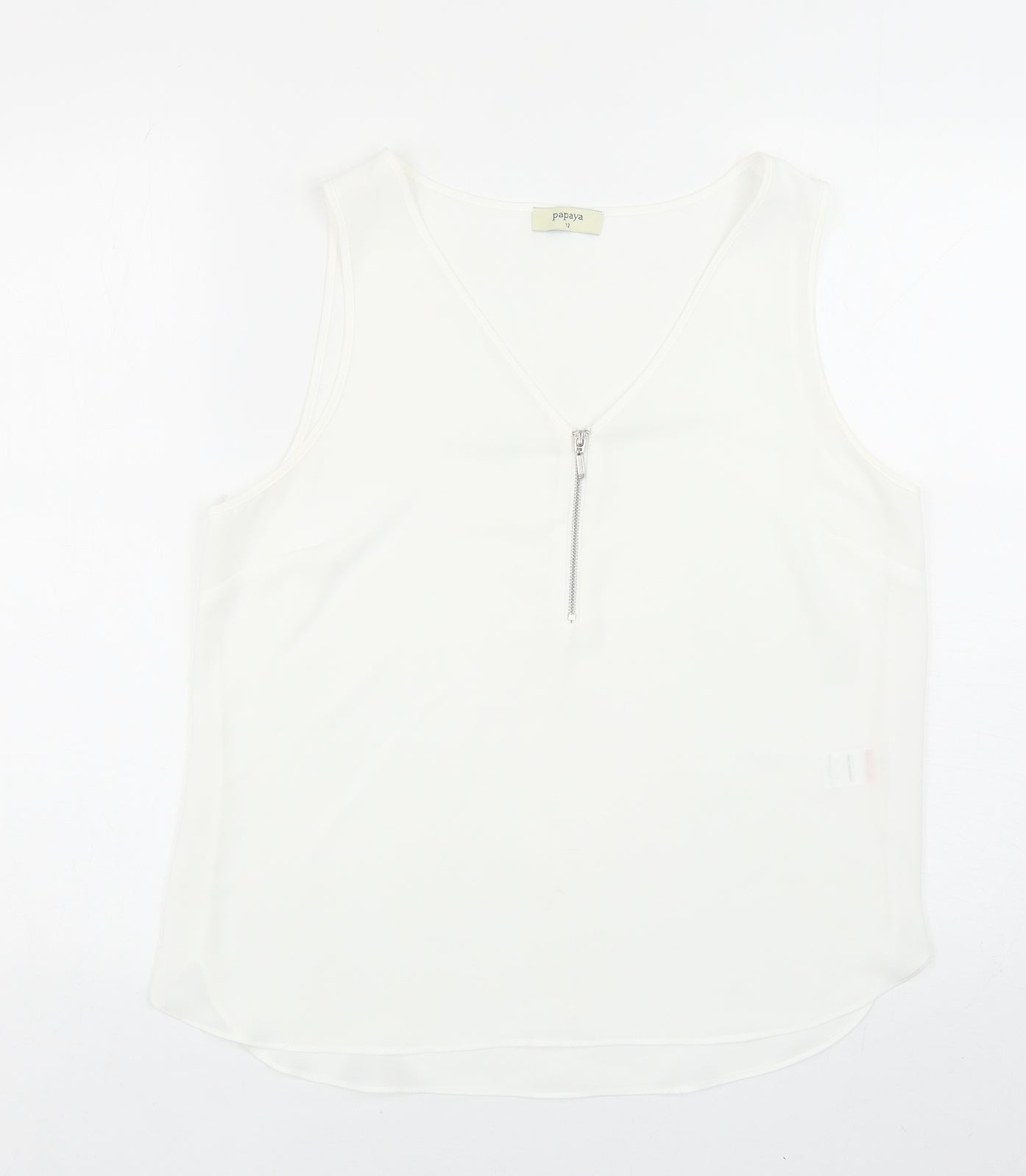 papaya Womens White Polyester Basic Tank Size 12 V-Neck