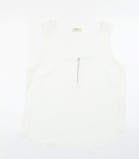 papaya Womens White Polyester Basic Tank Size 12 V-Neck