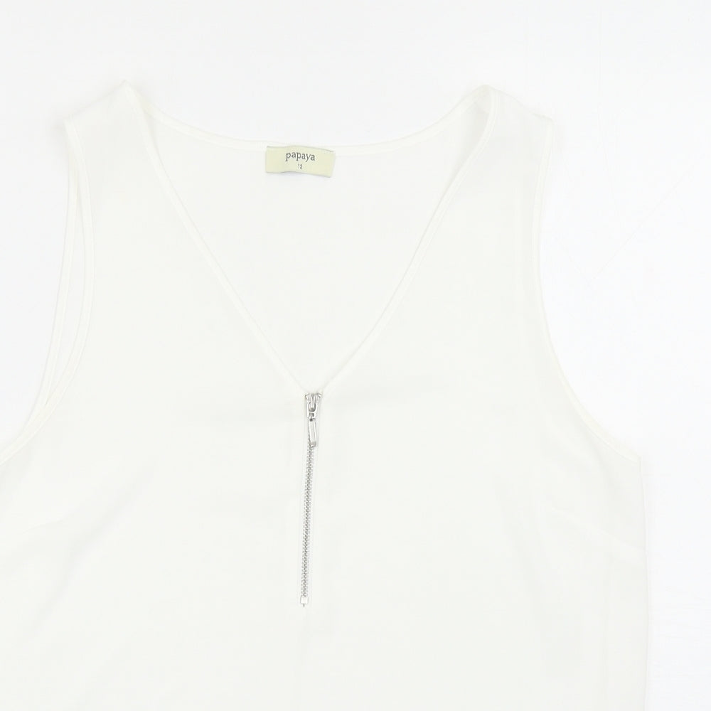 papaya Womens White Polyester Basic Tank Size 12 V-Neck