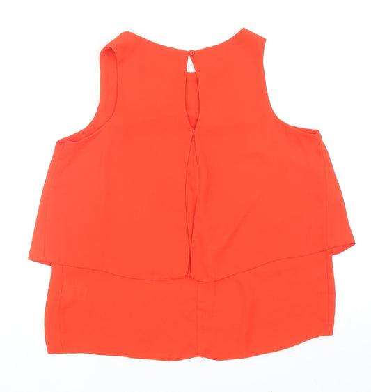 F&F Womens Red Polyester Basic Blouse Size 12 Round Neck