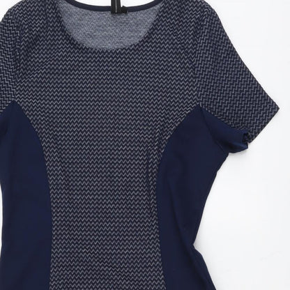 Izabel Womens Blue Geometric Polyester Fit & Flare Size 14 Round Neck Pullover
