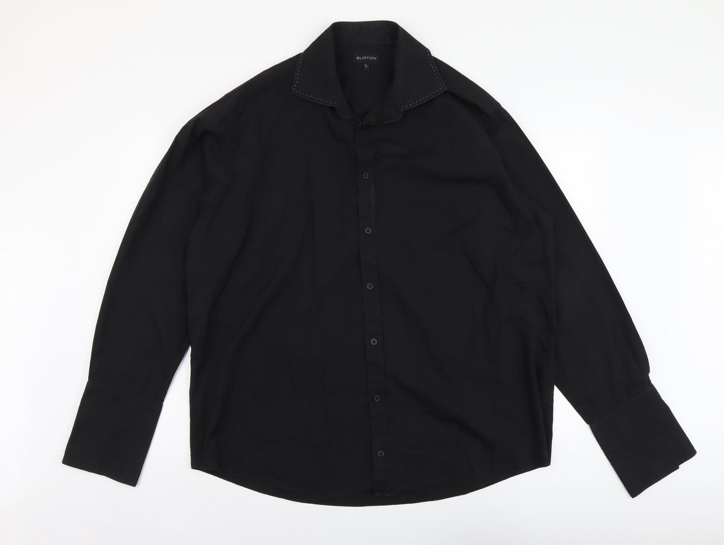 Mens UK Size 18 Burton Black  Button-Up Long Sleeve Casual Shirt