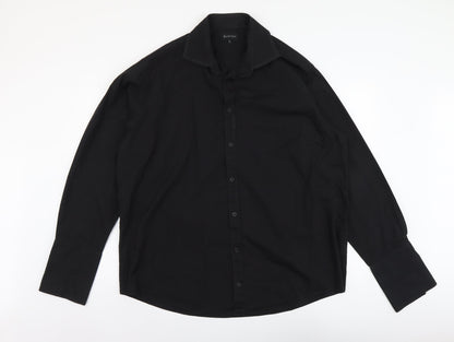 Mens UK Size 18 Burton Black  Button-Up Long Sleeve Casual Shirt