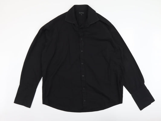 Mens UK Size 18 Burton Black  Button-Up Long Sleeve Casual Shirt