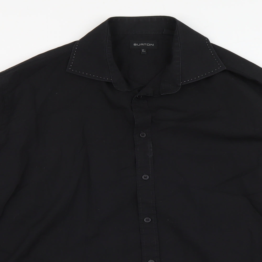Mens UK Size 18 Burton Black  Button-Up Long Sleeve Casual Shirt