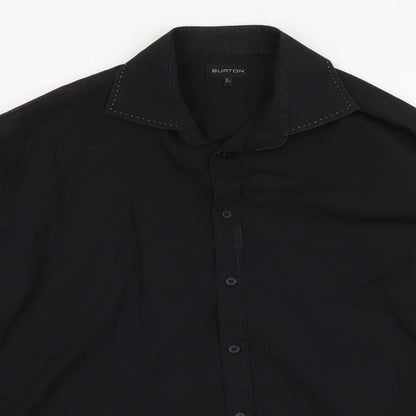 Mens UK Size 18 Burton Black  Button-Up Long Sleeve Casual Shirt