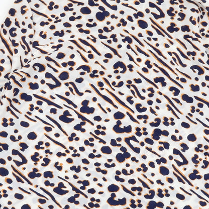 M&Co Womens White Geometric Polyester Basic Button-Up Size 10 V-Neck