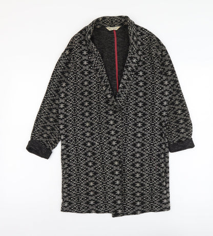 Miss Selfridge Womens Black Geometric Overcoat Coat Size 8 Hook & Eye