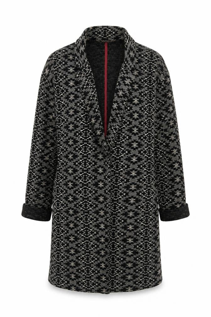 Miss Selfridge Womens Black Geometric Overcoat Coat Size 8 Hook & Eye