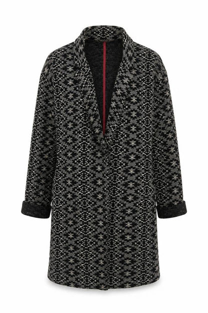 Miss Selfridge Womens Black Geometric Overcoat Coat Size 8 Hook & Eye