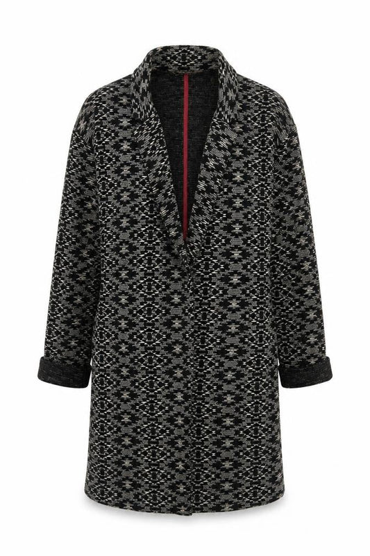 Miss Selfridge Womens Black Geometric Overcoat Coat Size 8 Hook & Eye