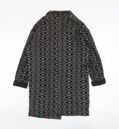 Miss Selfridge Womens Black Geometric Overcoat Coat Size 8 Hook & Eye
