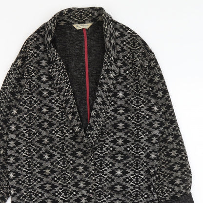 Miss Selfridge Womens Black Geometric Overcoat Coat Size 8 Hook & Eye
