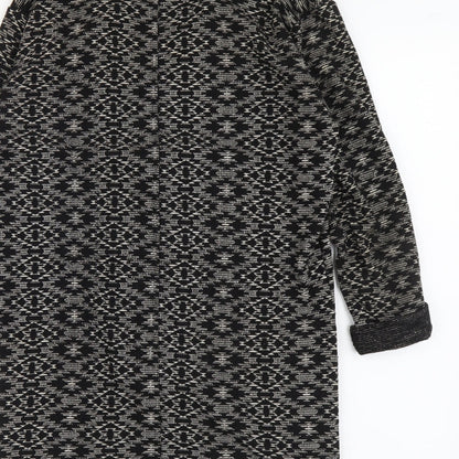 Miss Selfridge Womens Black Geometric Overcoat Coat Size 8 Hook & Eye