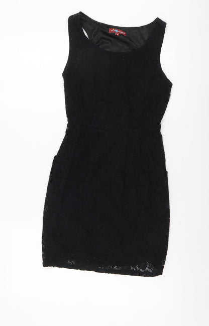 Uttam London Womens Black Geometric Polyester A-Line Size 8 Scoop Neck Pullover