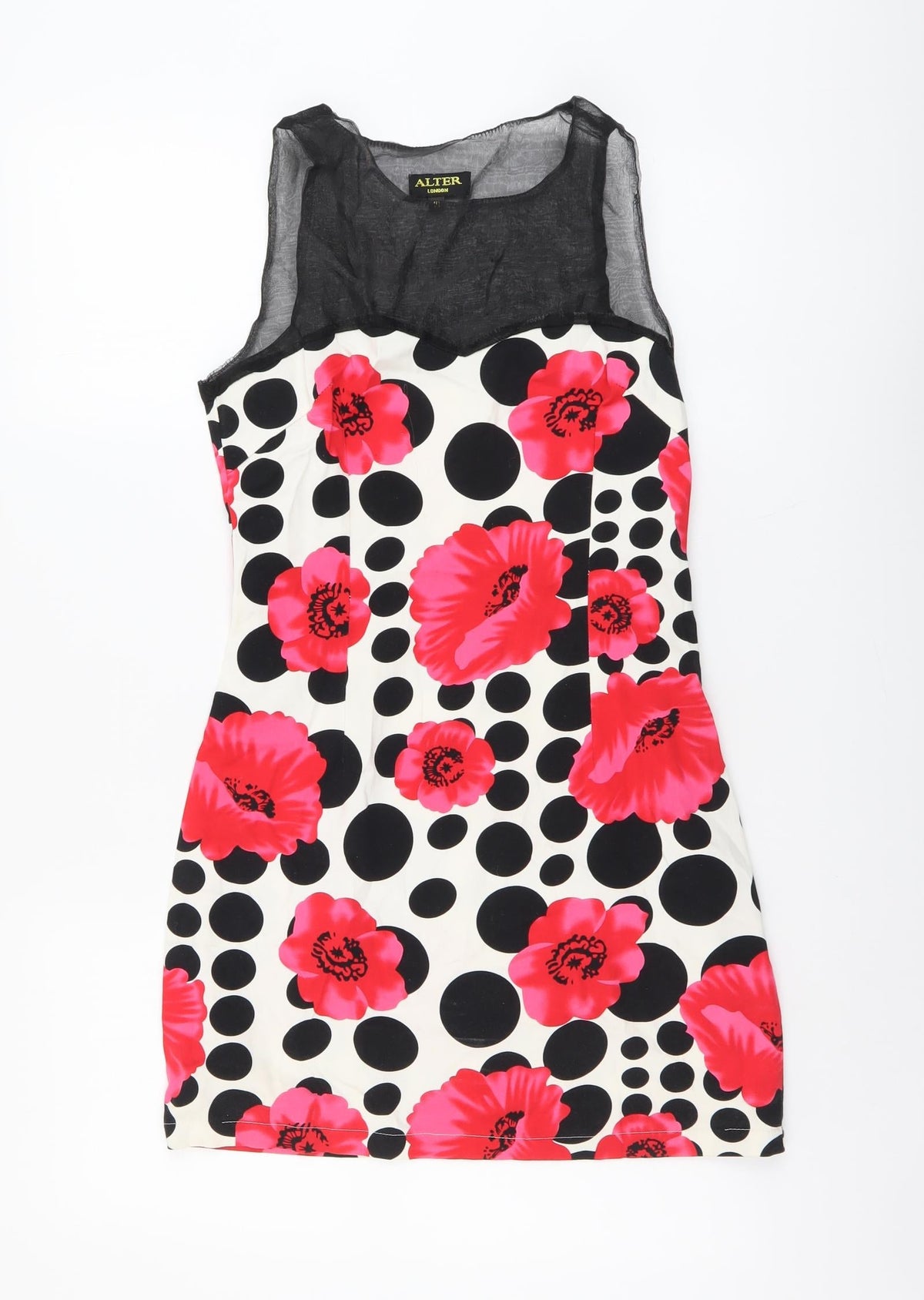 Alter London Womens Multicoloured Polka Dot Polyester Mini Size 10 Round Neck Pullover - Flower Pattern