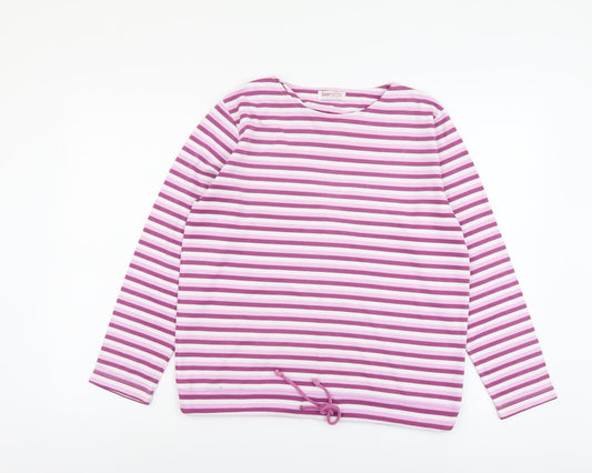 Bonmarché Womens Purple Striped Polyester Basic T-Shirt Size S Round Neck