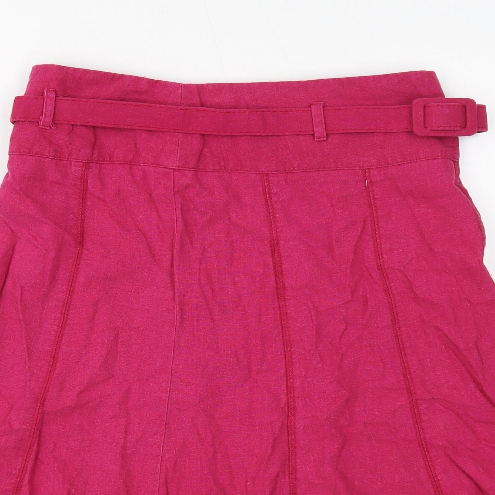Dorothy Perkins Womens Pink Linen Swing Skirt Size 6 Zip