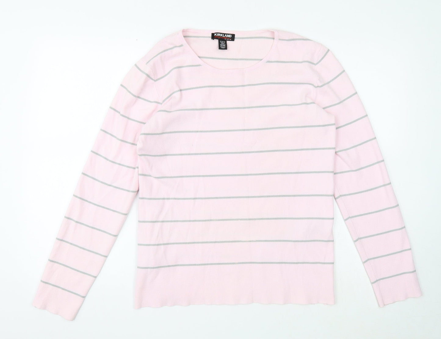 Kirkland Signature Womens Pink Scoop Neck Striped Viscose Pullover Jumper Size 2XS