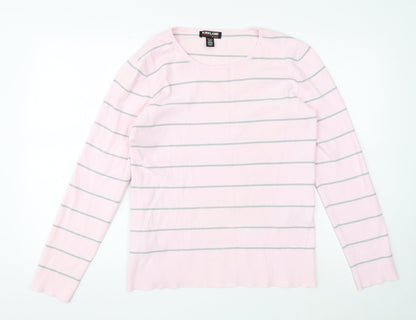 Kirkland Signature Womens Pink Scoop Neck Striped Viscose Pullover Jumper Size 2XS