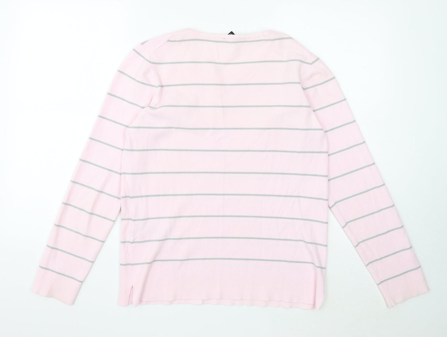 Kirkland Signature Womens Pink Scoop Neck Striped Viscose Pullover Jumper Size 2XS