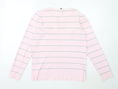 Kirkland Signature Womens Pink Scoop Neck Striped Viscose Pullover Jumper Size 2XS