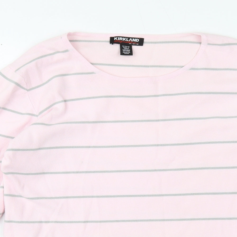 Kirkland Signature Womens Pink Scoop Neck Striped Viscose Pullover Jumper Size 2XS