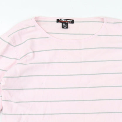 Kirkland Signature Womens Pink Scoop Neck Striped Viscose Pullover Jumper Size 2XS