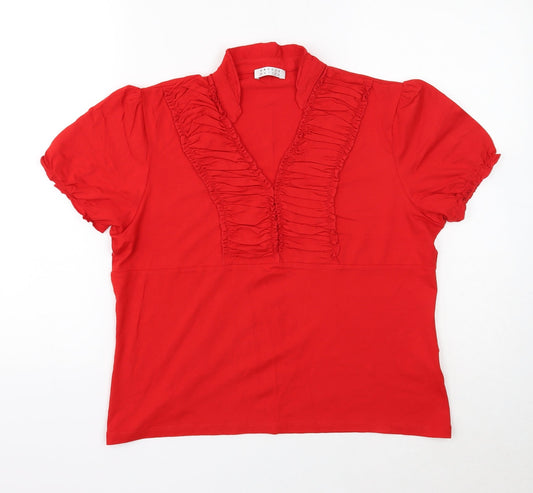 Precis Womens Red Viscose Basic Blouse Size L V-Neck
