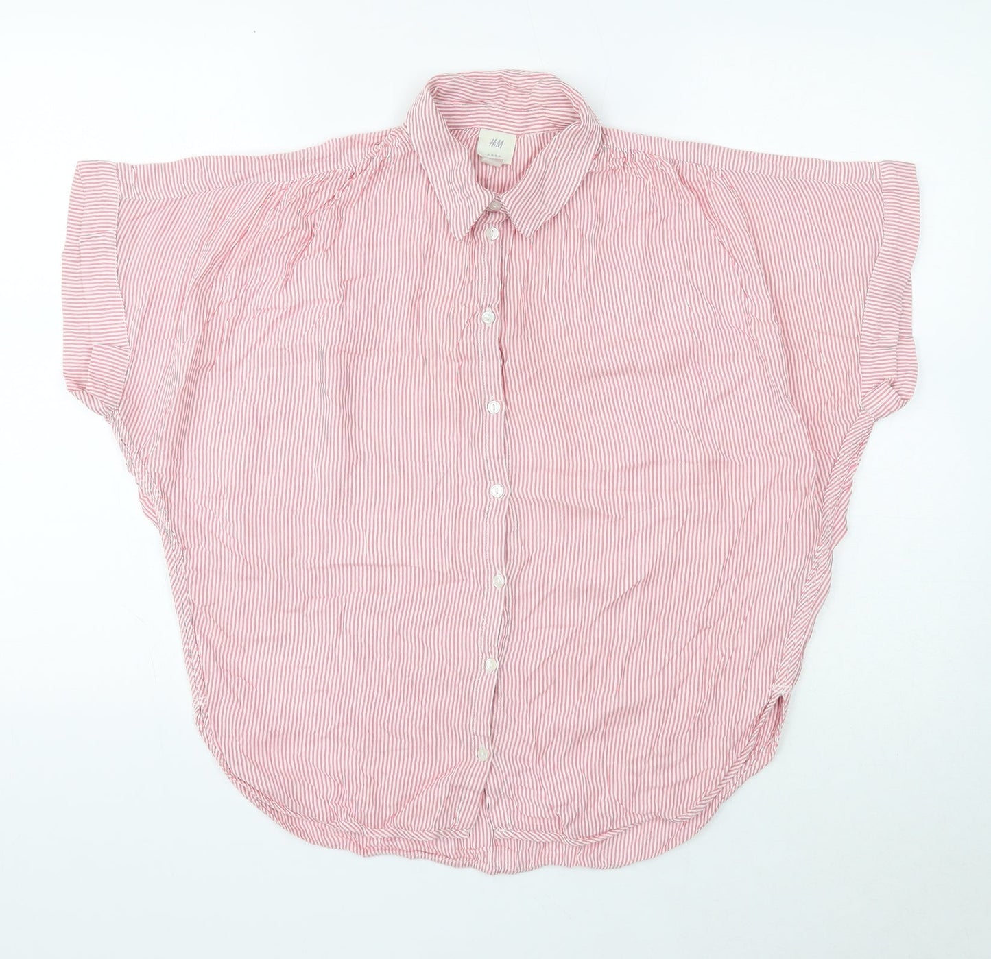 H&M Womens Pink Striped Modal Basic Button-Up Size 6 Collared