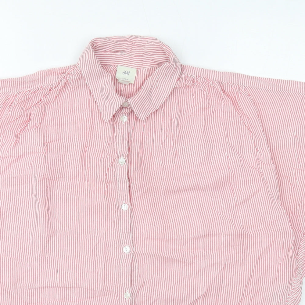 H&M Womens Pink Striped Modal Basic Button-Up Size 6 Collared