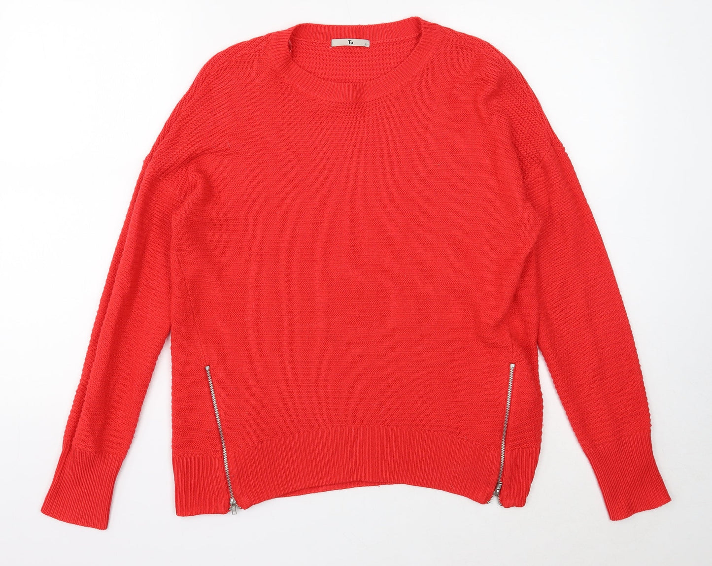 TU Womens Red Scoop Neck Acrylic Pullover Jumper Size 12