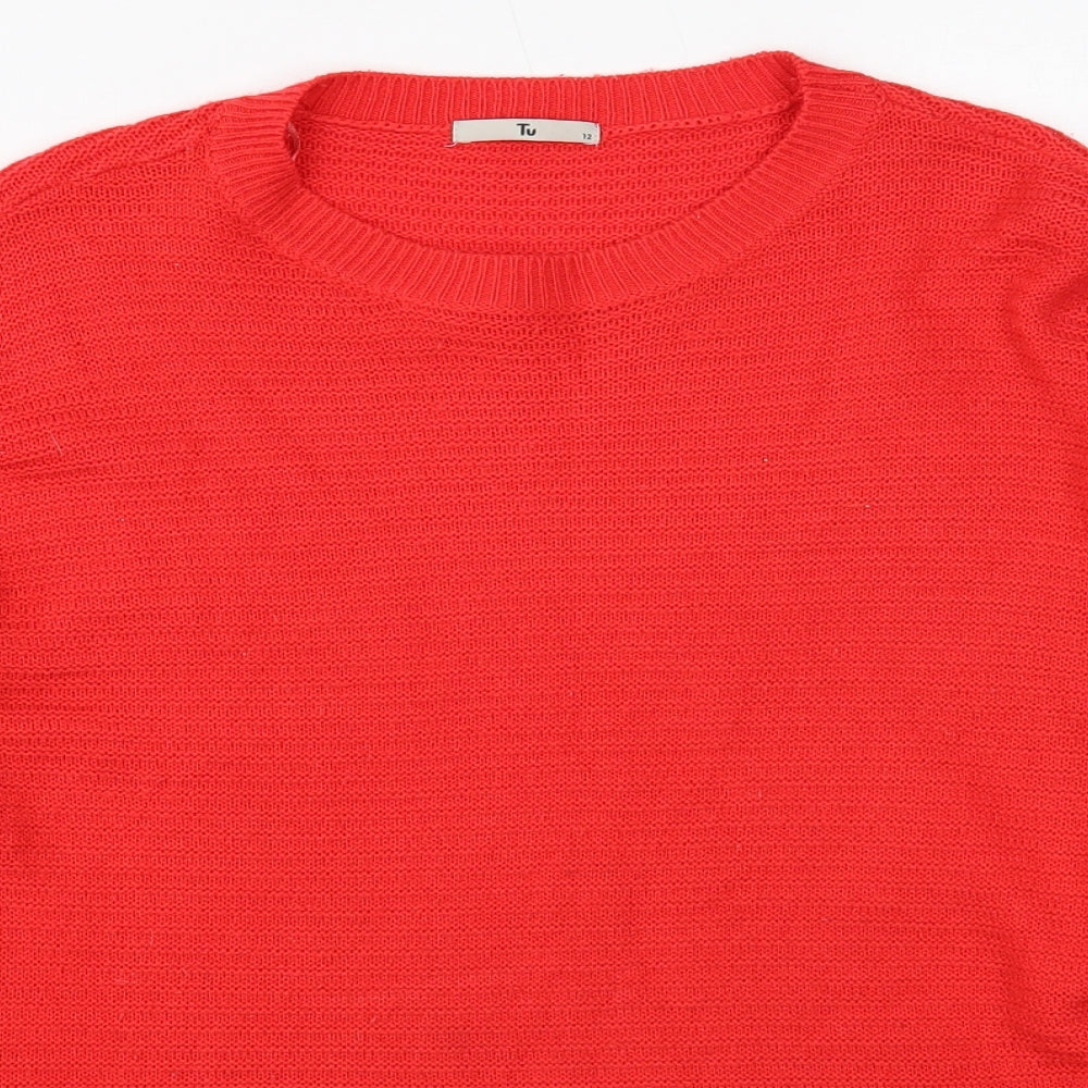 TU Womens Red Scoop Neck Acrylic Pullover Jumper Size 12