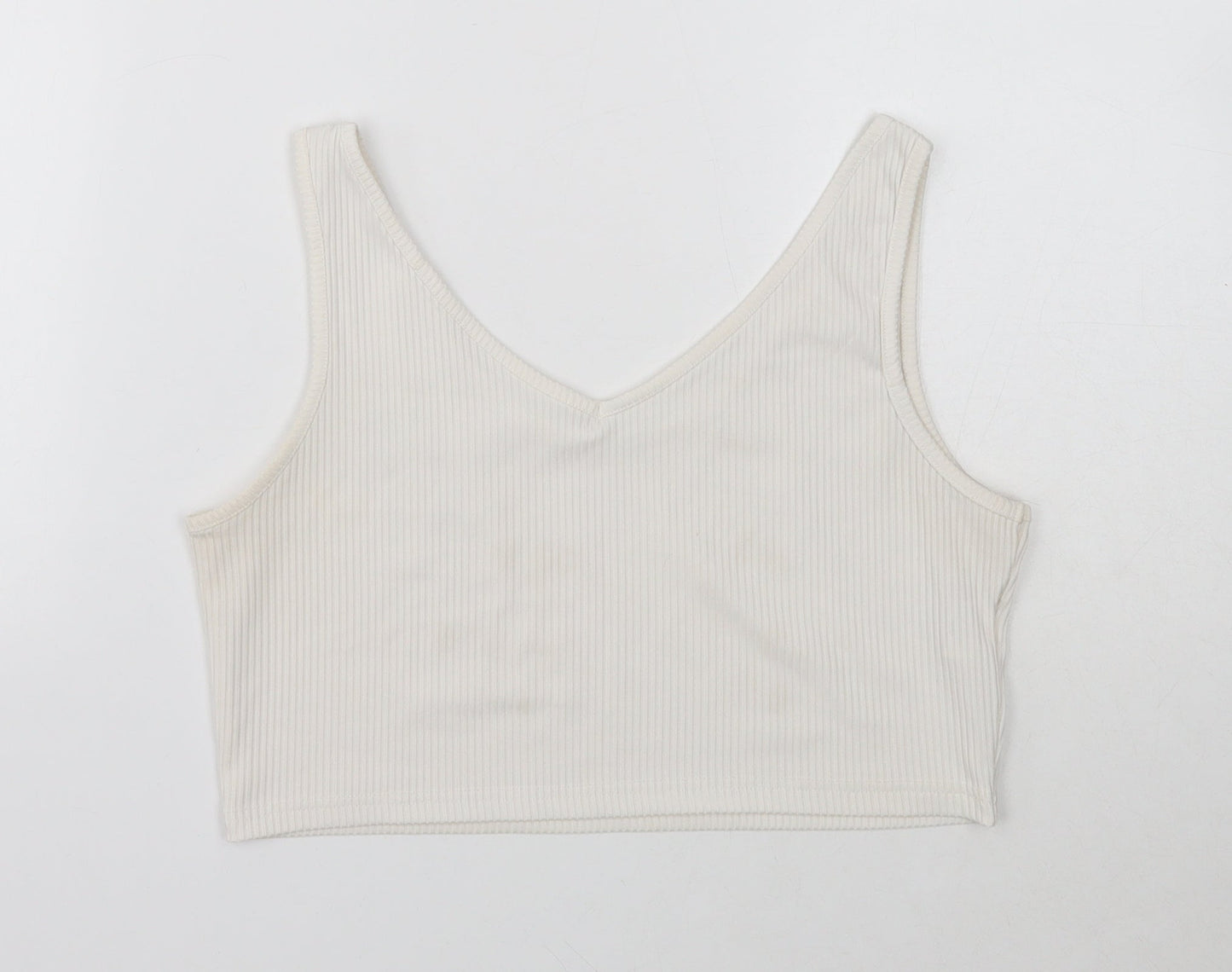 SheIn Womens White Polyester Cropped Tank Size L V-Neck