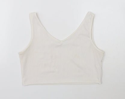 SheIn Womens White Polyester Cropped Tank Size L V-Neck