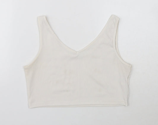 SheIn Womens White Polyester Cropped Tank Size L V-Neck