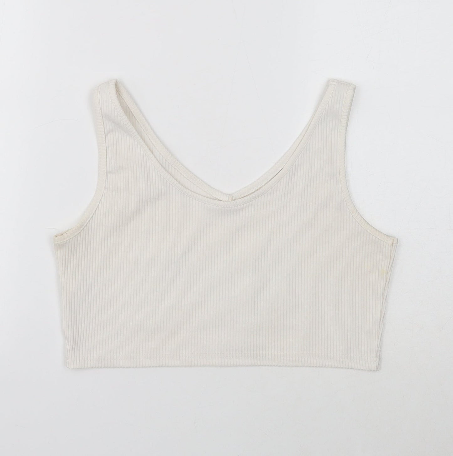 SheIn Womens White Polyester Cropped Tank Size L V-Neck