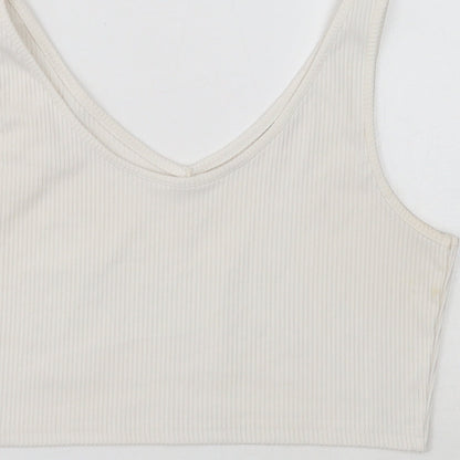 SheIn Womens White Polyester Cropped Tank Size L V-Neck