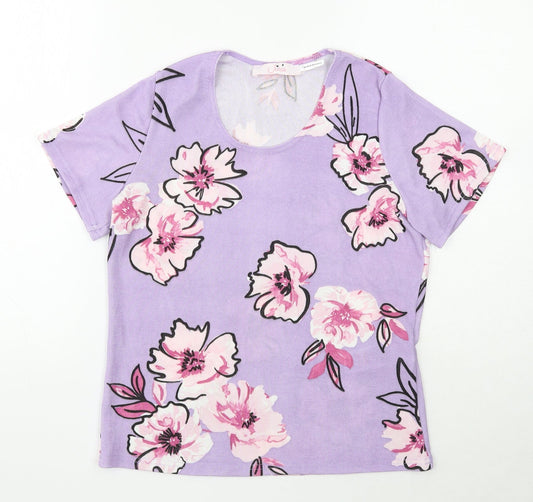 Julipa Womens Purple Floral Polyester Basic T-Shirt Size 8 Round Neck