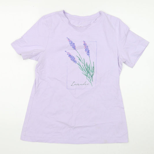 Denim & Co. Womens Purple Cotton Basic T-Shirt Size S Round Neck