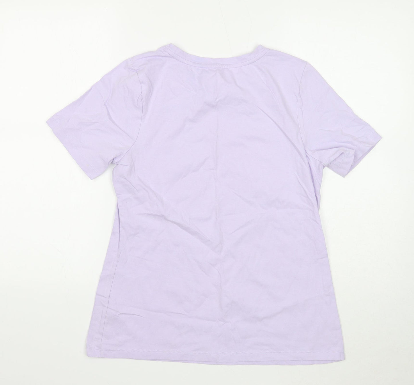 Denim & Co. Womens Purple Cotton Basic T-Shirt Size S Round Neck