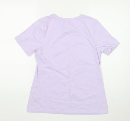 Denim & Co. Womens Purple Cotton Basic T-Shirt Size S Round Neck