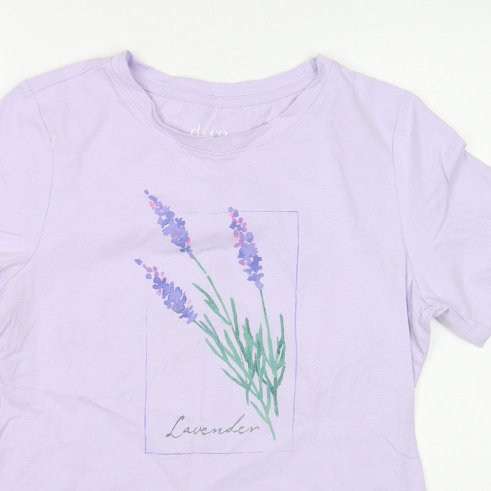 Denim & Co. Womens Purple Cotton Basic T-Shirt Size S Round Neck