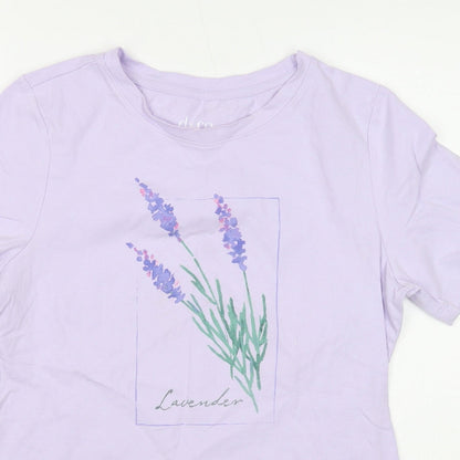 Denim & Co. Womens Purple Cotton Basic T-Shirt Size S Round Neck