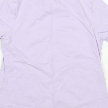 Denim & Co. Womens Purple Cotton Basic T-Shirt Size S Round Neck