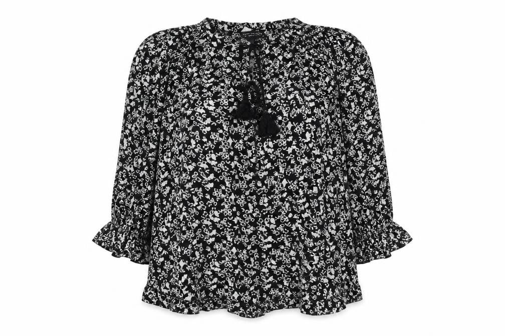 Dorothy Perkins Womens Black Geometric Viscose Basic Blouse Size 12 Round Neck