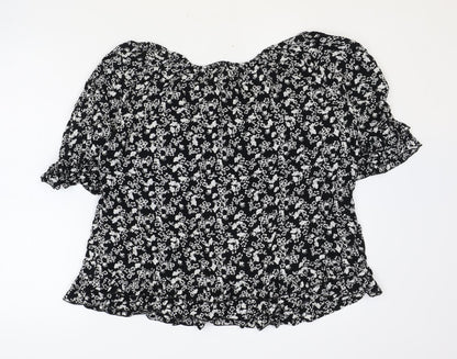 Dorothy Perkins Womens Black Geometric Viscose Basic Blouse Size 12 Round Neck