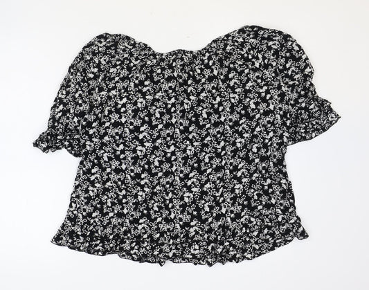 Dorothy Perkins Womens Black Geometric Viscose Basic Blouse Size 12 Round Neck